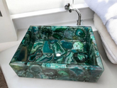 Handcrafted Green Agate Stone Washbasin  Luxurious Square Mosaic Sink for Modern Bathrooms
